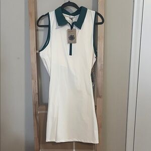 Sleeveless White and Green Polo Dress Golf or Waste Management Open!